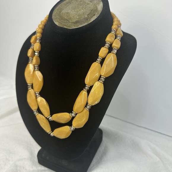 Cato Jewelry - Cato 1946 Stone Style Beaded Multistrand Necklace Chunky Layered‎ Mustard Yellow